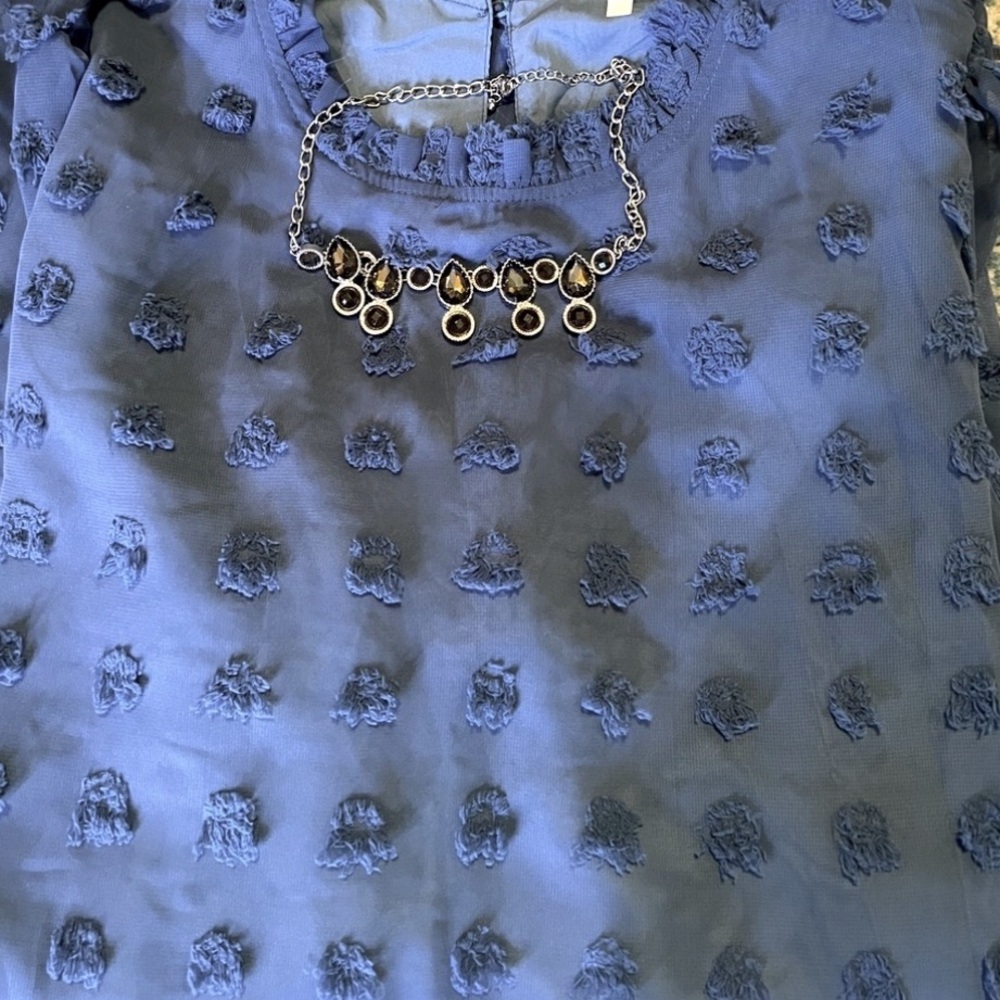 Blue Dress Swiss Polkadot dress blue grey  Swiss Polka Dot Dress XL NWT Boutique - Picture 11 of 12